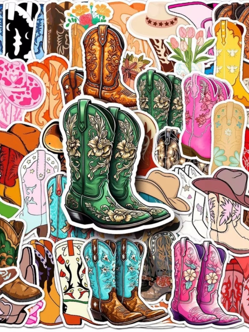 50 Cowgirl Cowboy Boot Stickers | Western Disco Cowgirl Aesthetic | Vinyl Decal